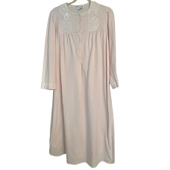 Miss Elaine Intimates Pink Nightgown M Cotton Blend Lace Embroidered Cottagecore - Picture 1 of 11
